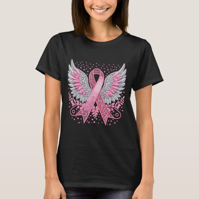 Nk Ribbon Angel Wings Breast Cancer Awareness Wome T Shirt (Framsida)
