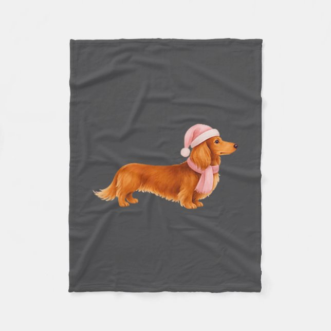Nk Santa Red Long Haired Dachshund Christmas  Fleecefilt (Framsidan)