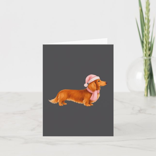 Nk Santa Red Long Haired Dachshund Christmas  Kort (Framsida)