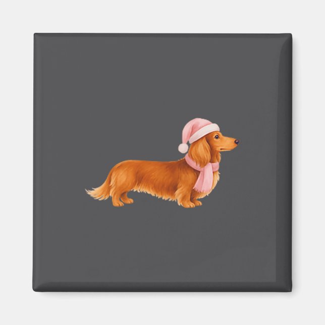 Nk Santa Red Long Haired Dachshund Christmas  Magnet (Framsidan)