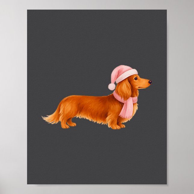 Nk Santa Red Long Haired Dachshund Christmas  Poster (Framsidan)