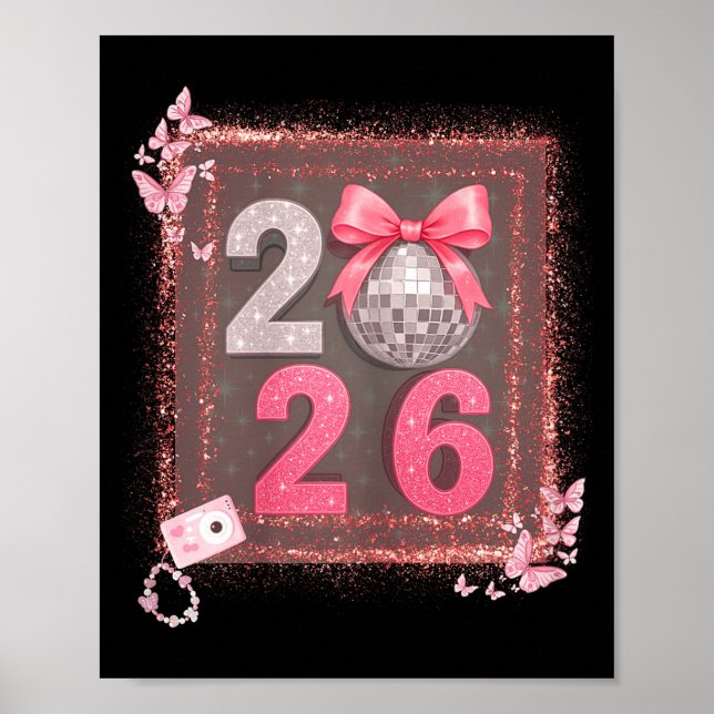 Nk Sparkle Disco Bow 2026 Coquette Happy New Year  Poster (Framsidan)