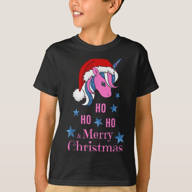 Nk Unicorn Santa Merry Christmas  T Shirt (Framsida)