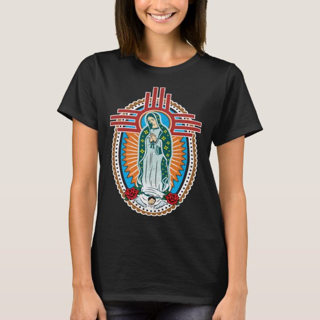 NM Zia Blsed Virgin Mary Vår Dam i Guadalupe L T Shirt (Framsida)