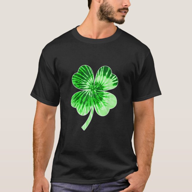Nn Grönt-Tie-Dye Shamrock Fyrklöver för järn T Shirt (Framsida)