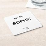 No 30 French Chic 30th Birthday Party Underlägg Papper Kvadrat<br><div class="desc">Add a touch of chic French-inspired elegance to an unforgettable celebration with these Chic French No. 30 Birthday Party Paper Coasters. Designed with a stylish “No. 30” lettering and personalized with a custom name, Est. year and location, these paper coasters elevate any 30th birthday party bar or table setting with...</div>