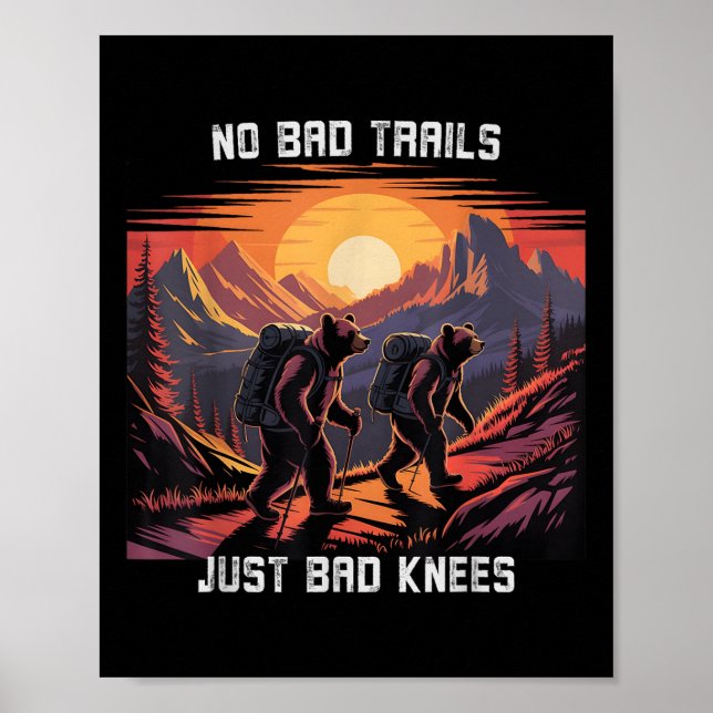 No Bad Trails Just Bad Knees Retro Hiking Bears Fu Poster (Framsidan)