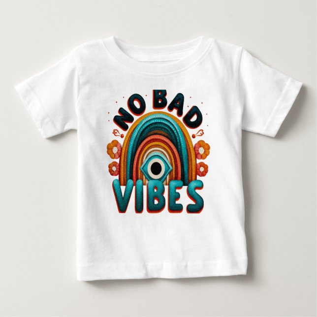 No Bad Vibes. Retro Rainbow and Eye Desig T-Shirt (Framsida)