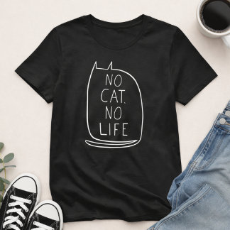 No Cat No Life Cute Minimalist White Line Art Cat! T Shirt