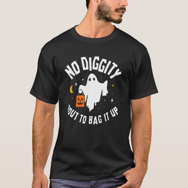 No Diggity Bout To Bag It Up Cute Ghost Halloween  T Shirt (Framsida)