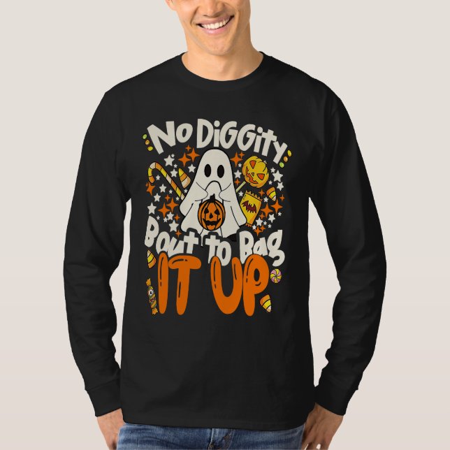 No Diggity Bout To Bag It Up Cute Ghost Halloween  T Shirt (Framsida)