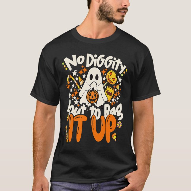 No Diggity Bout To Bag It Up Cute Ghost Halloween  T Shirt (Framsida)