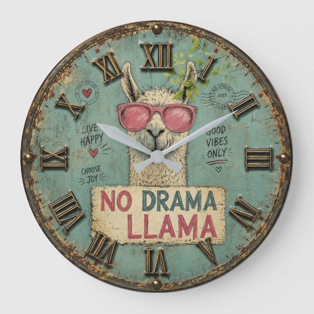 No Drama Funny Llama Cute Boho Nursery Stor Klocka (Framsida)