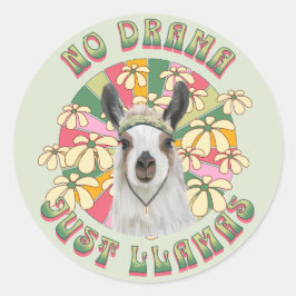 No Drama Just Llamas - Cute Groovy Boho Llama Runt Klistermärke