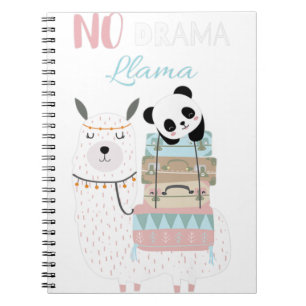 No Drama Llama Cute Panda ridning Llama Alpaca Pre Anteckningsbok
