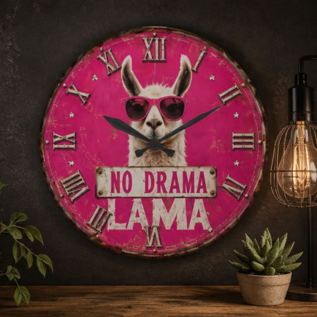 No Drama Llama Funny Pink Stor Klocka (Skapare uppladdad)