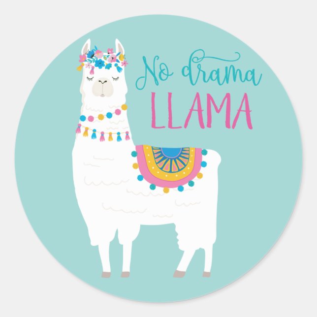 No Drama LLAMA Runt Klistermärke (Framsida)