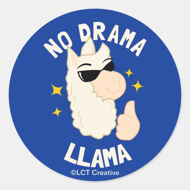 No Drama Llama Runt Klistermärke (Framsida)