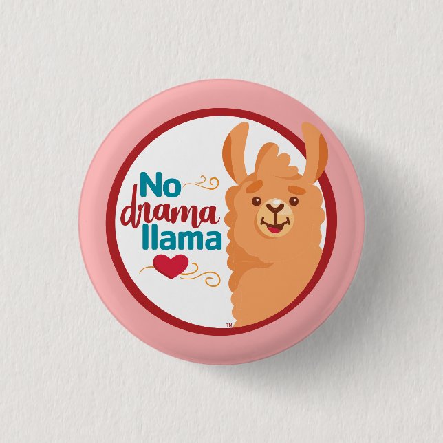 No Drama Llama (Varm Rosa) Knapp (Framsida)