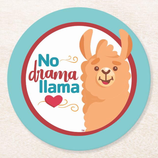 No Drama Llama (Warm) Teal Underlägg Papper Rund (Framsidan)