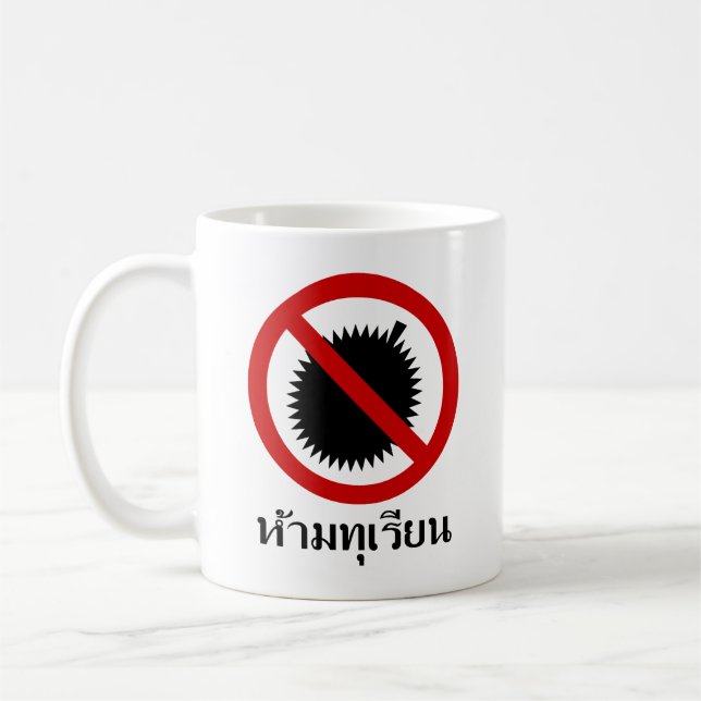 NO Durian ⚠ Thai Language Script-⚠ Kaffemugg (Vänster)