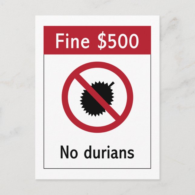 No Durians (2) Sign, Singapore Vykort (Framsida)