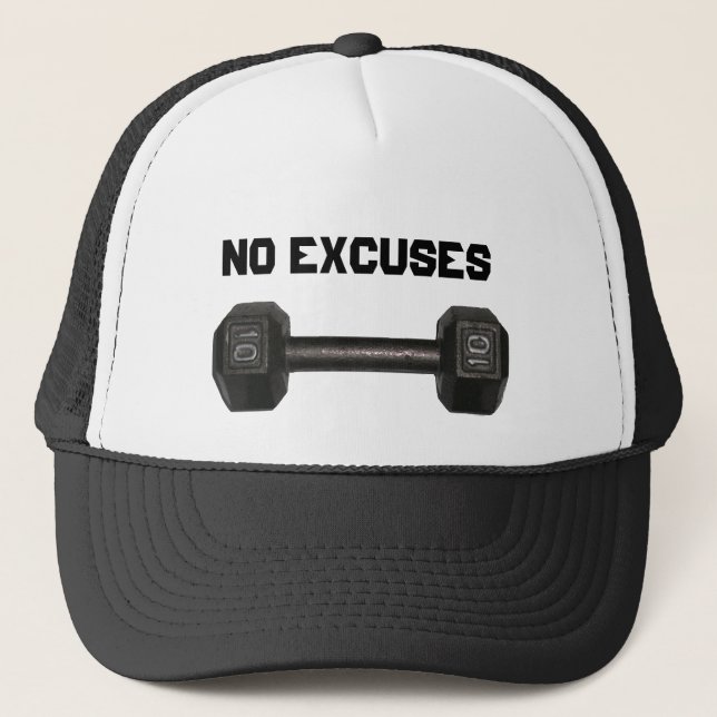 "No Excuses" Dumbbell Hat Truckerkeps (Framsida)