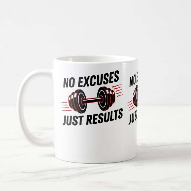 No Excuses Just Results Motivational Kaffemugg (Vänster)