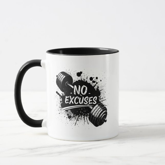 No Excuses Mug – Bold Motivational Coffee Cup Mugg (Vänster)