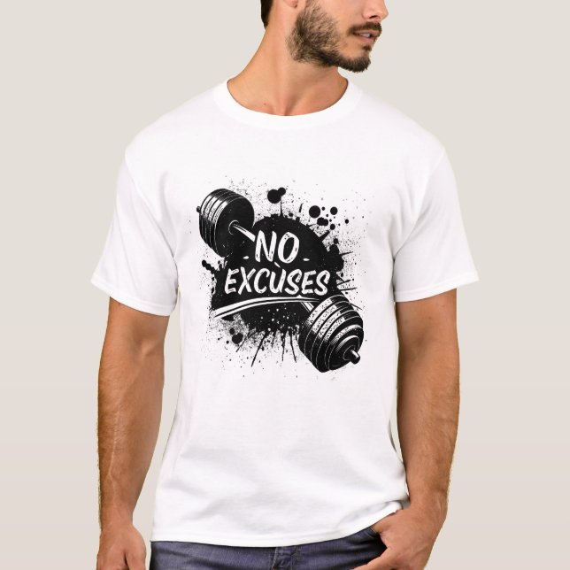 No Excuses T-Shirt – Bold Motivational Typography (Framsida)