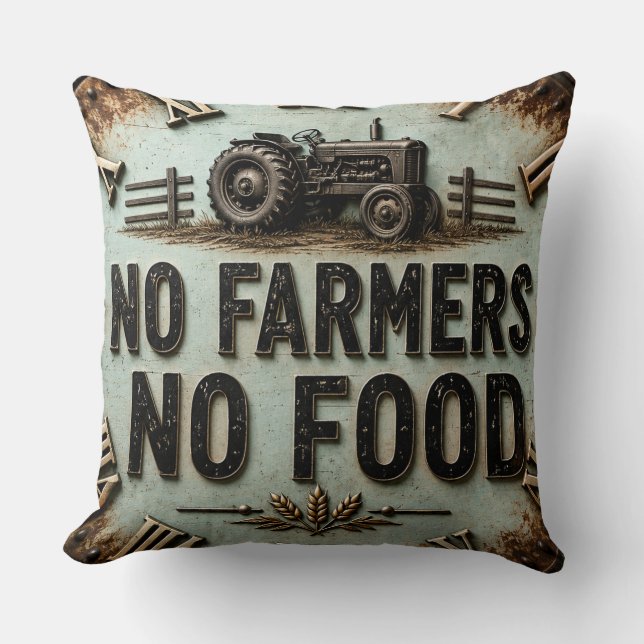 No Farmers No Food Rustic Farmhouse Tractor  Kudde (Framsida)
