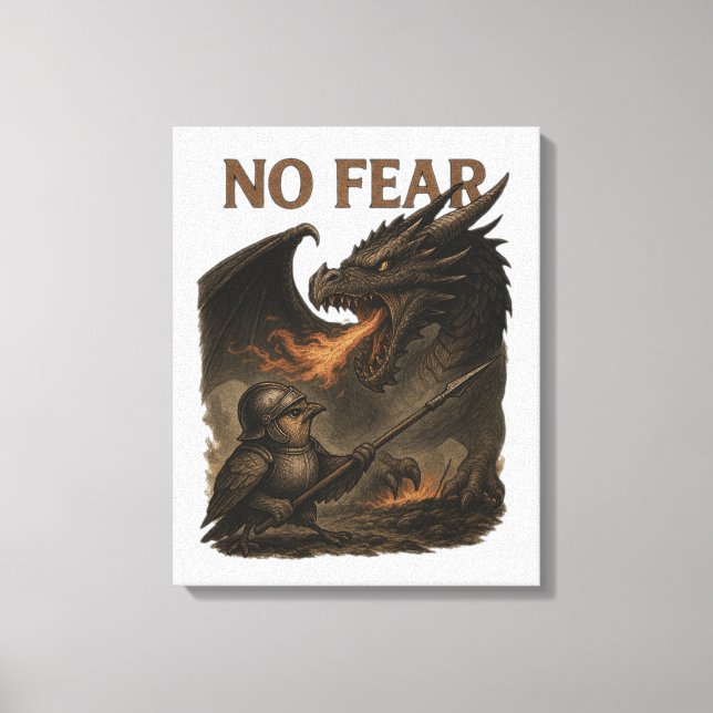 No Fear – Brave Bird vs Dragon Fantasy Art Canvastryck (Framsida)