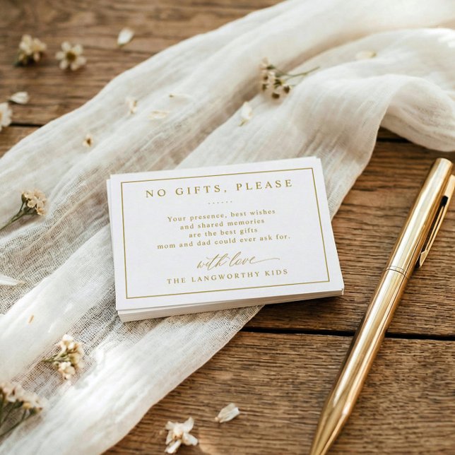 No Gifts Please Elegant Gold Anniversary Party Tilläggskort (Elegant gold no gifts please enclosure card for wedding anniversary invitations)