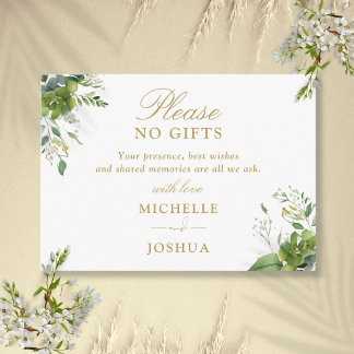 No Gifts Please Greenery Floral Gold Tilläggskort