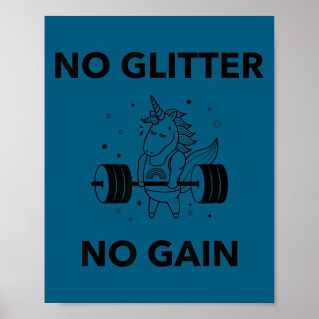 No Glitter No Gain Funny Gym Workout Motivational  Poster (Framsidan)