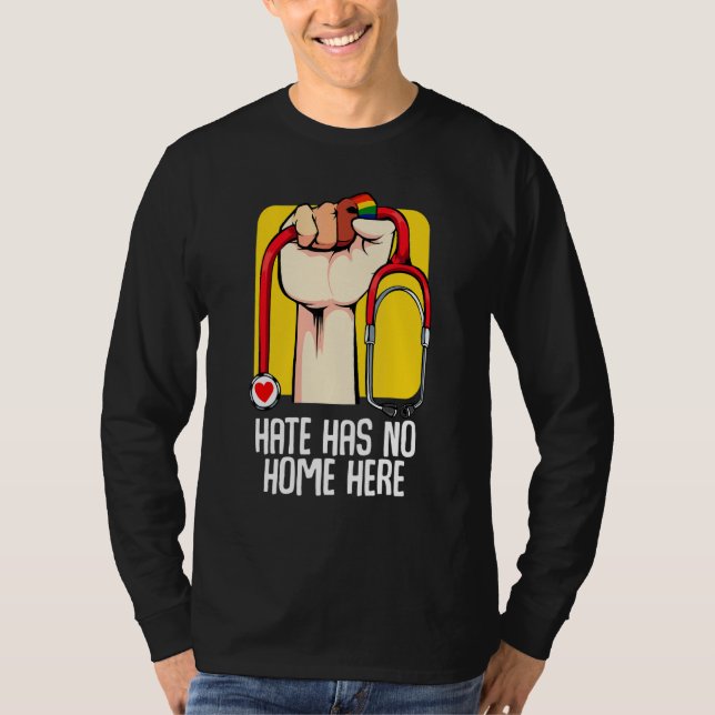 No Hate Gay Lesbisk Bi Homosexual Nurse Läkare Lg T Shirt (Framsida)