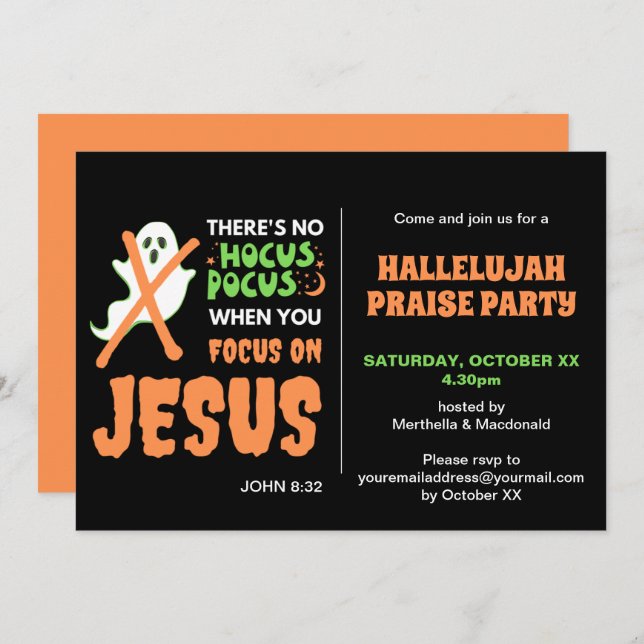 NO HOCUS POCUS Christian Halloween Inbjudningar (Fram/baksida)