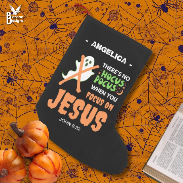 NO HOCUS POCUS Christian Halloween Liten Julstrumpa (Christian Halloween NO HOCUS POCUS Stocking with Bible verse and customizable text for family gifts.)