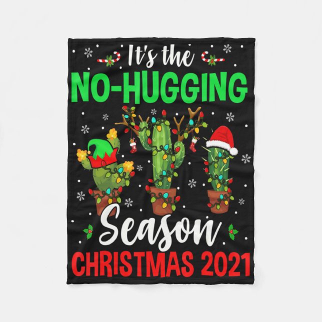 No Hugging Season Xmas 2021 Elf Reindeer Santa Ca  Fleecefilt (Framsidan)