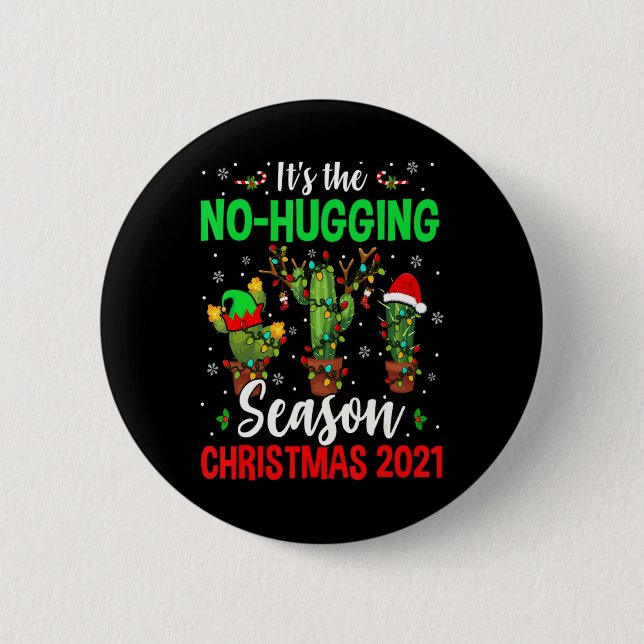 No Hugging Season Xmas 2021 Elf Reindeer Santa Ca  Knapp (Framsida)