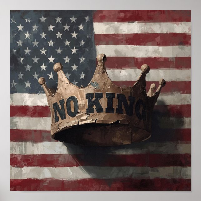 No King – Broken Crown on American Flag Poster (Framsidan)