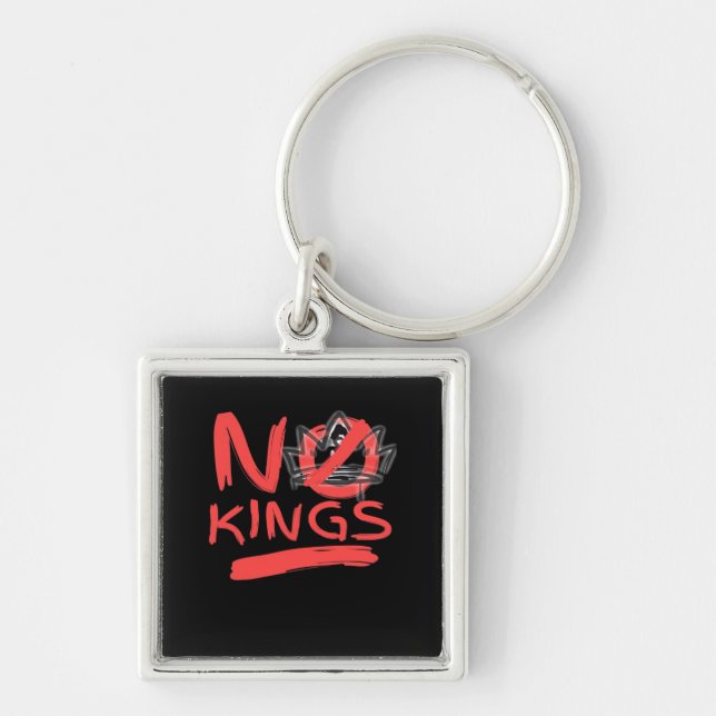 No King Simple Clean Design Fyrkantig Silverfärgad Nyckelring (Framsidan)