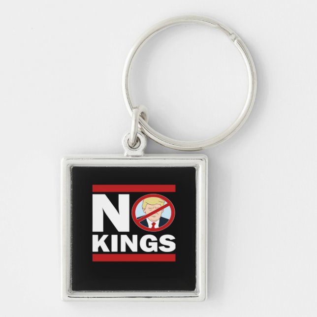 No Kings Anti Classic Minimal Clean Fyrkantig Silverfärgad Nyckelring (Framsidan)
