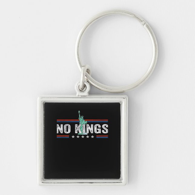 No Kings Day Retro Classic Design Fyrkantig Silverfärgad Nyckelring (Framsidan)