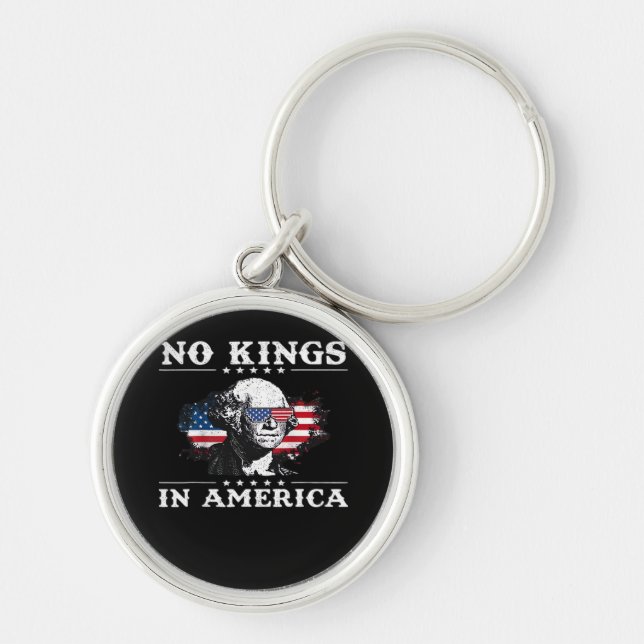No Kings In America Doge Classic Funny Meme Rund Silverfärgad Nyckelring (Framsidan)