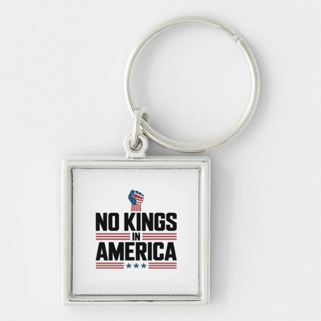 No Kings In America USA Retro Classic Fyrkantig Silverfärgad Nyckelring (Framsidan)