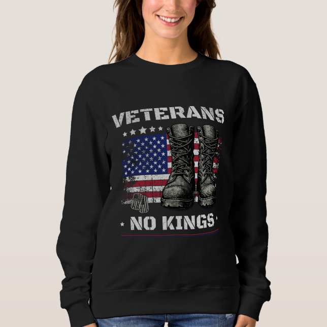 No Kings Veterans American Flag Combat Boots USA T Shirt (Framsida)