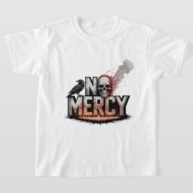 "No Mercy - Skull & Raven Apocalypse Design" T Shirt (Laydown)