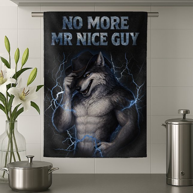 No More Mr Nice Guy Funny Alpha Wolf Meme Brainrot Kökshandduk (Skapare uppladdad)