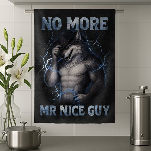 No More Mr Nice Guy Funny Alpha Wolf Meme Brainrot Kökshandduk (Skapare uppladdad)